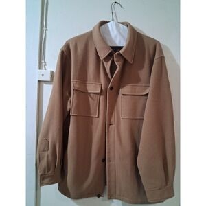 Claiborne Outerwear Mens Large 100% Wool Shirt Jacket Camel Tan Button Shacket
